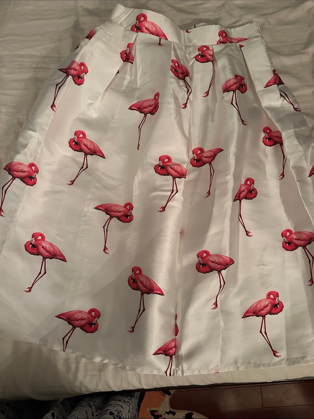 Chicwish White A-Line Skirt with Pink Flamingo Print